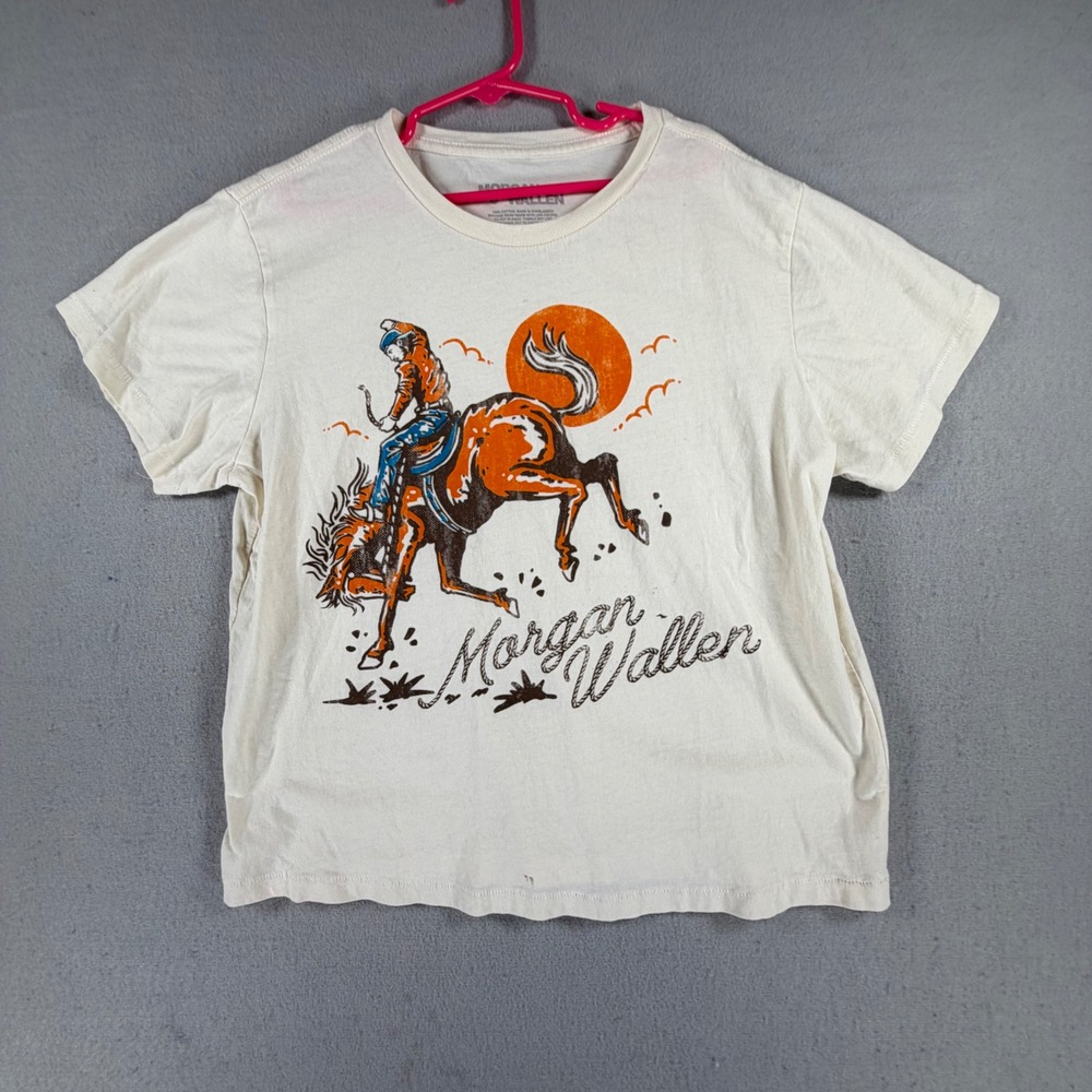 Morgan Wallen Women's M Cream Cowboy Graphic T-Shirt Western Country Music Tee
